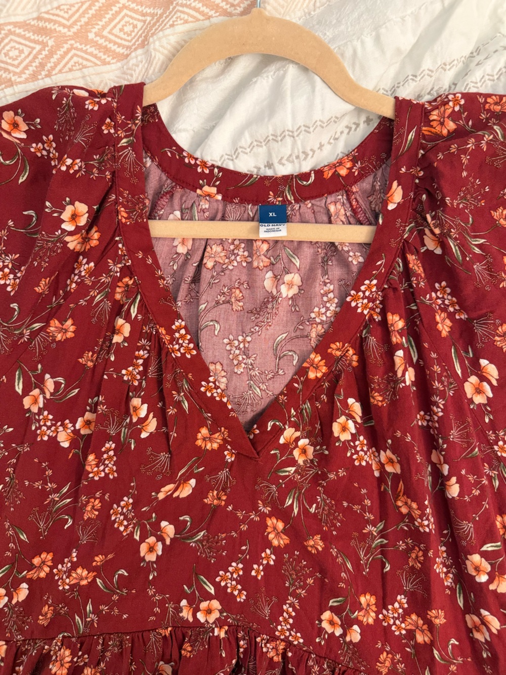 Red/Burgundy Floral V-Neck Tiered Sundress - Picture 2 of 2